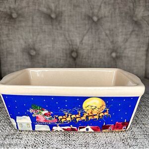 Christmas Vintage Holiday Nantucket Santa Sleigh Mini Small Loaf Pan Ceramic